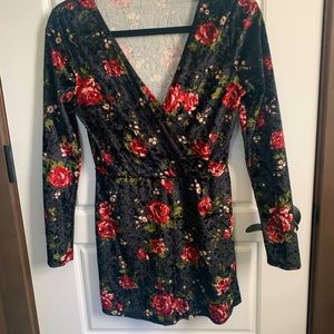 Velvet flower romper